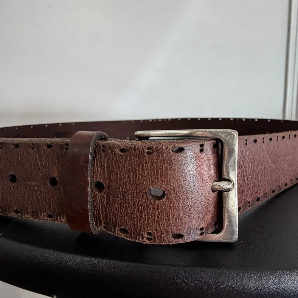 Martin Dingman Brown Leather Belt Made in Italy Men’s 42 Distressed Western